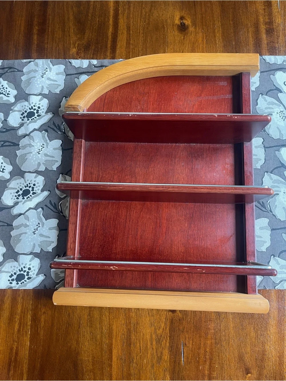 Wooden Wall Shelf Rack in Rich Cherry and Natural Wood vintage